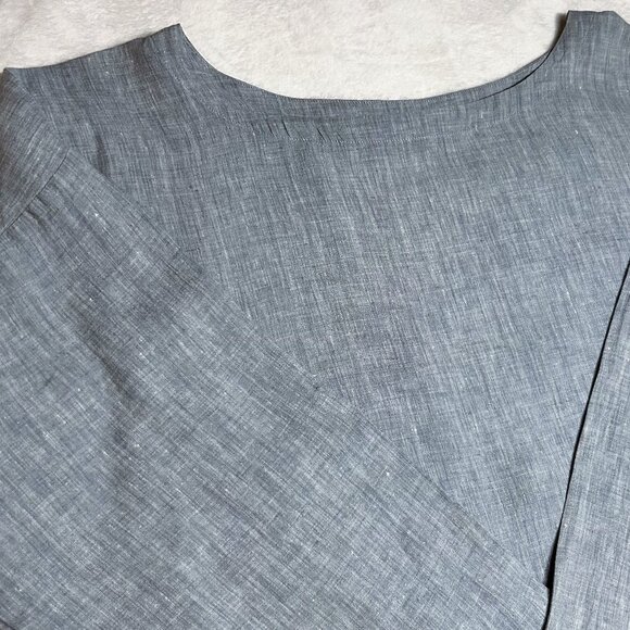 Eileen Fisher Top Women's Large Blue/Grey Organic Linen Chambray Split Hem - Picture 5 of 14